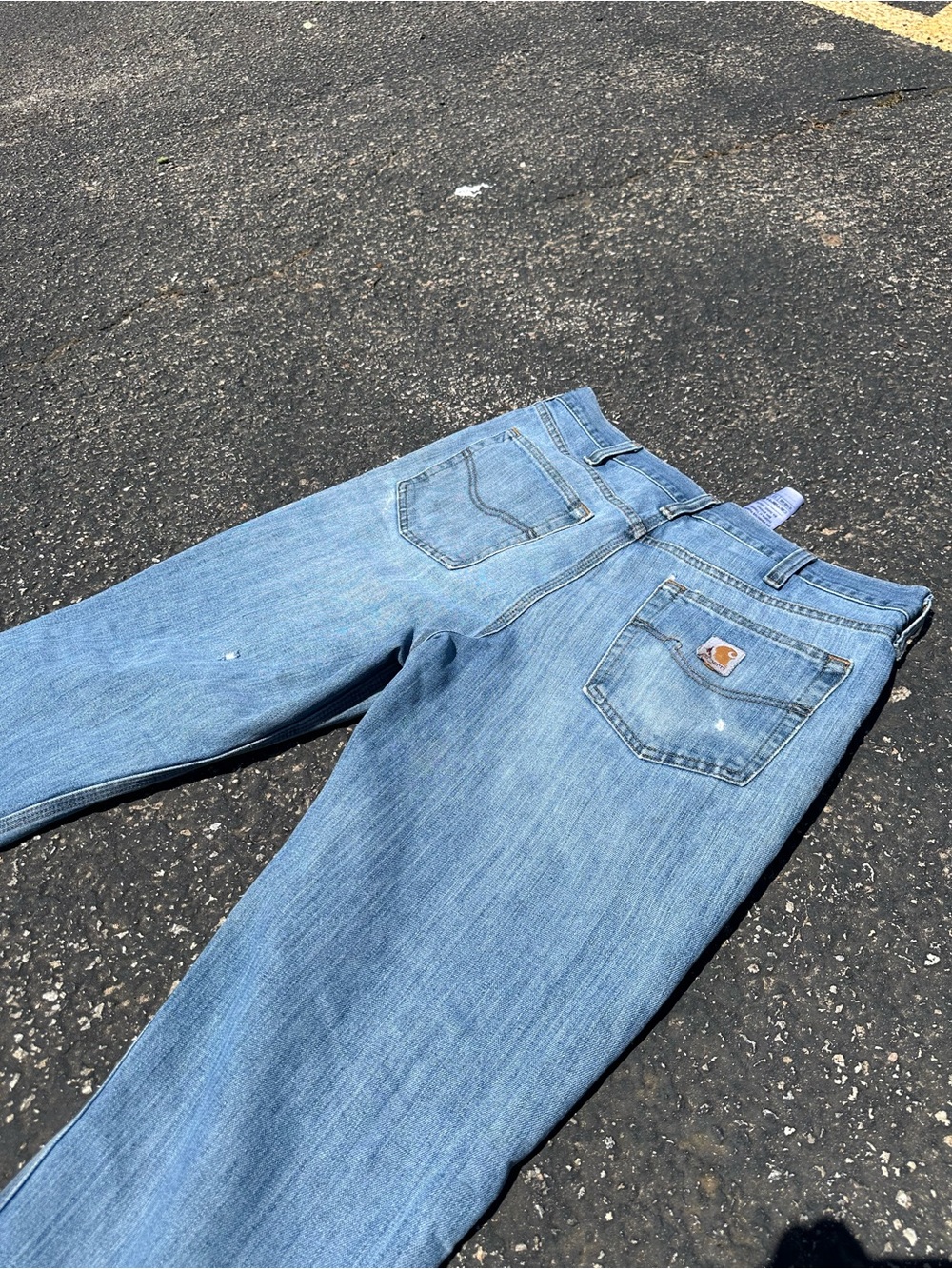 Carhartt Light Blue Straight Men’s Jeans with Knee Distress